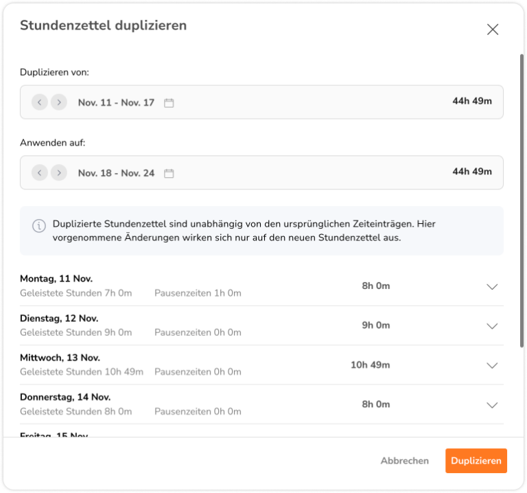 Duplicate timesheet as member 